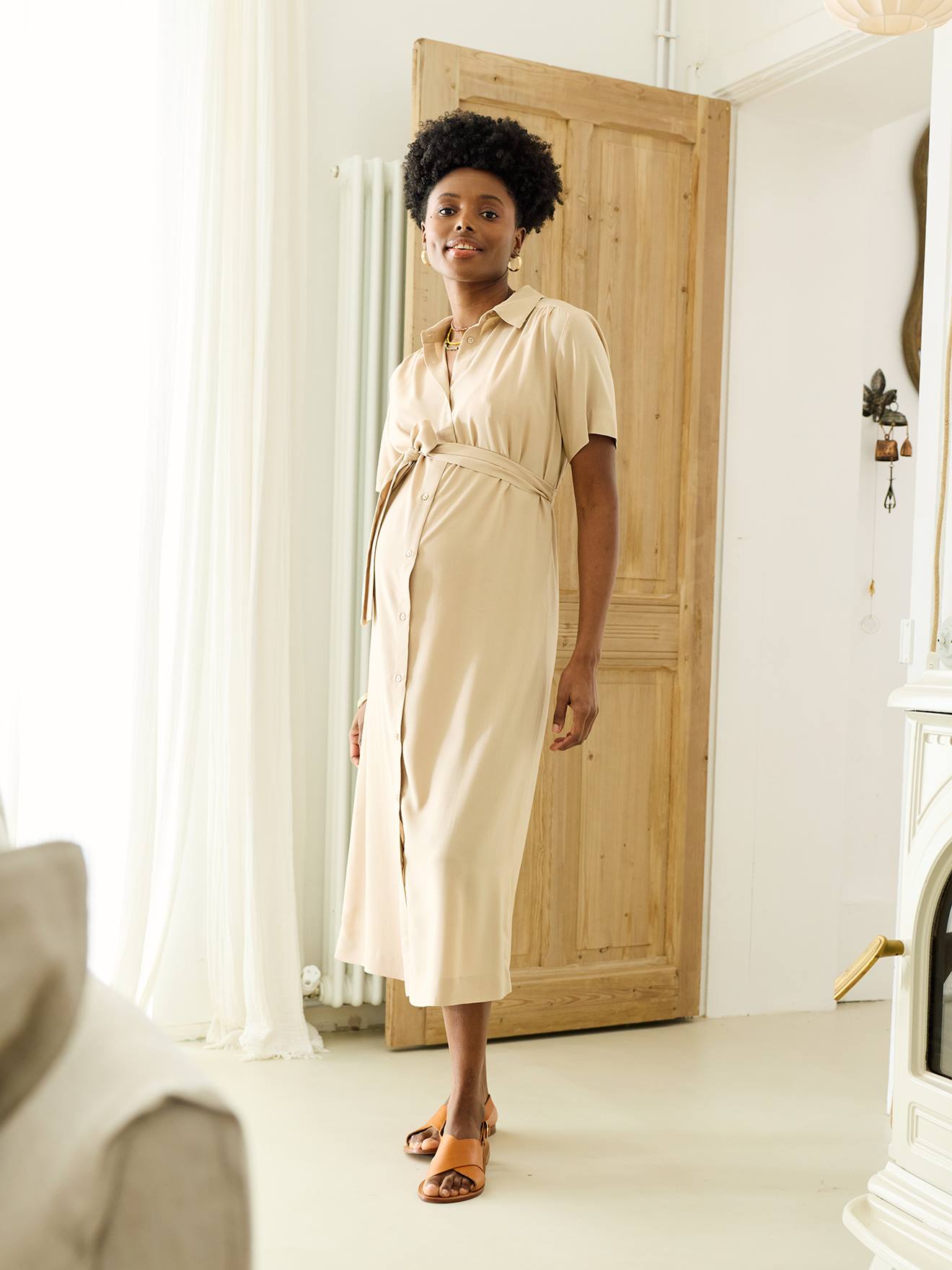 Robe allaitement mi-mollet beige