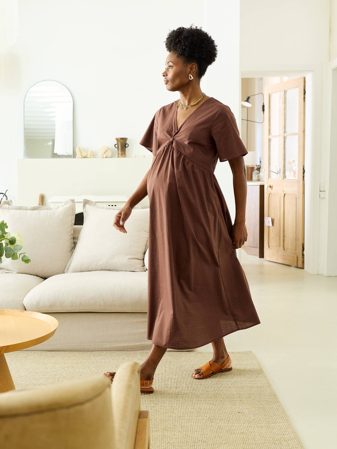 Robe longue mi mollet grossesse chocolat
