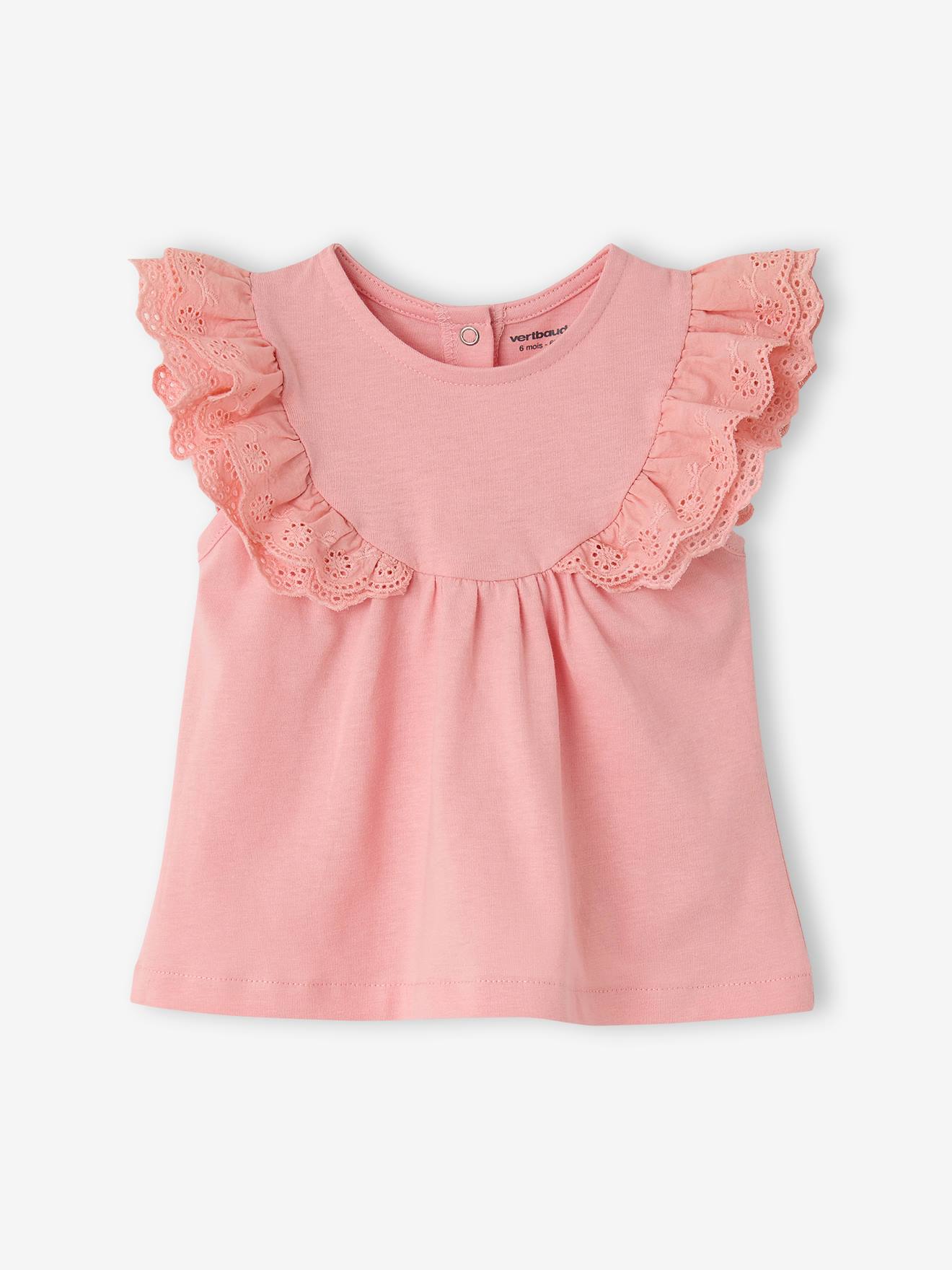 T-shirt broderie anglaise bébé fille rose