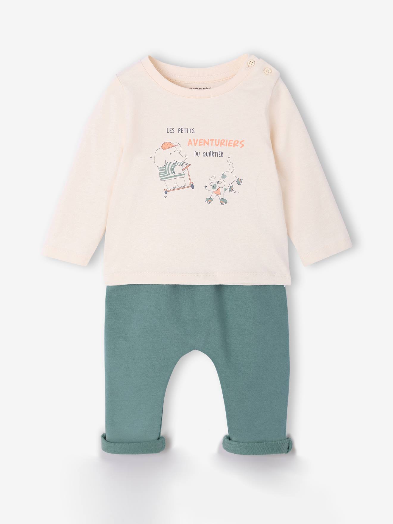 Ensemble bébé tee-shirt et pantalon en molleton bleu canard