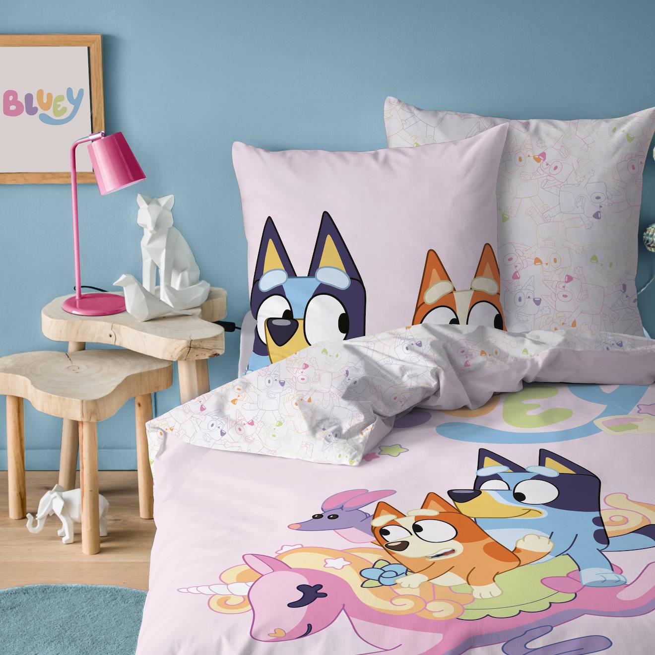Parure De Lit Imprimée 100% Coton, Bluey Colorful Rose