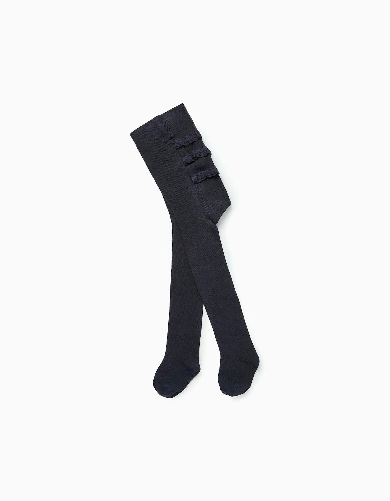 Collants En Maille À Volants Bleu Foncé