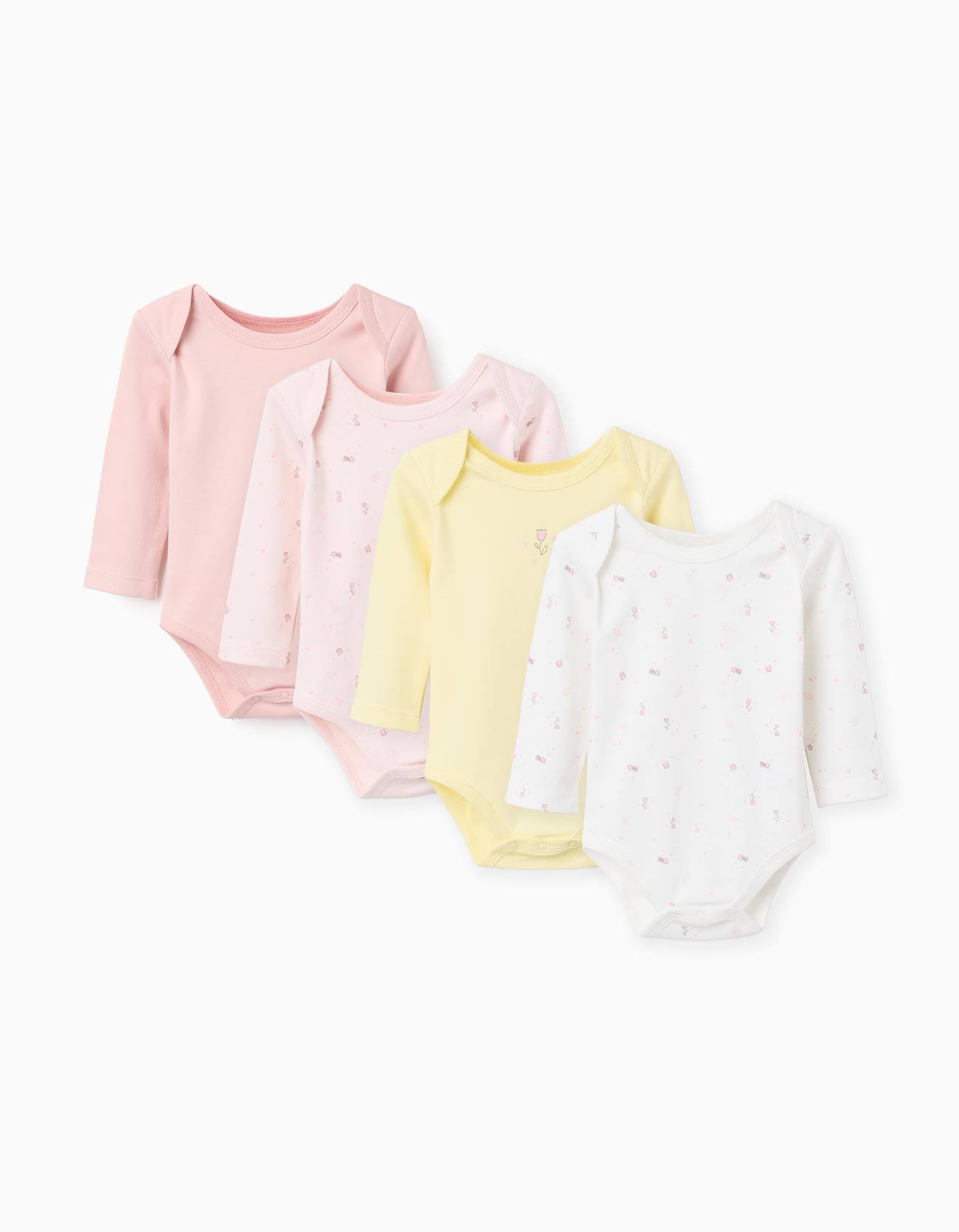Lot De 4 Bodies En Coton Unis/à Fleurs Multicolore
