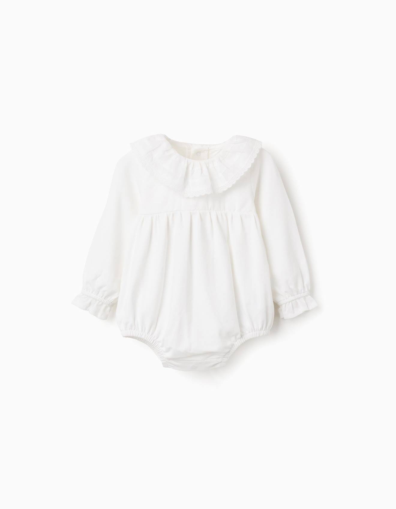 Body à manches longues et broderie anglaise blanc