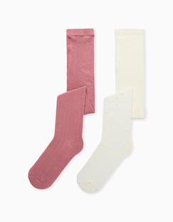 -Lot de 2 paires de collants côtelés/jacquard