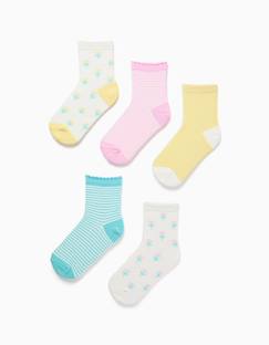-Lot de cinq chaussettes unies/rayées/brodées