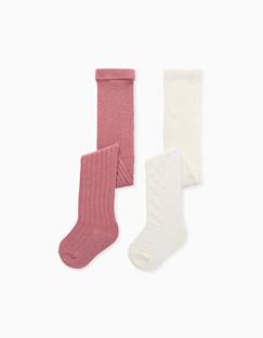 Lot de 2 paires de collants côtelés/jacquard  - vertbaudet enfant