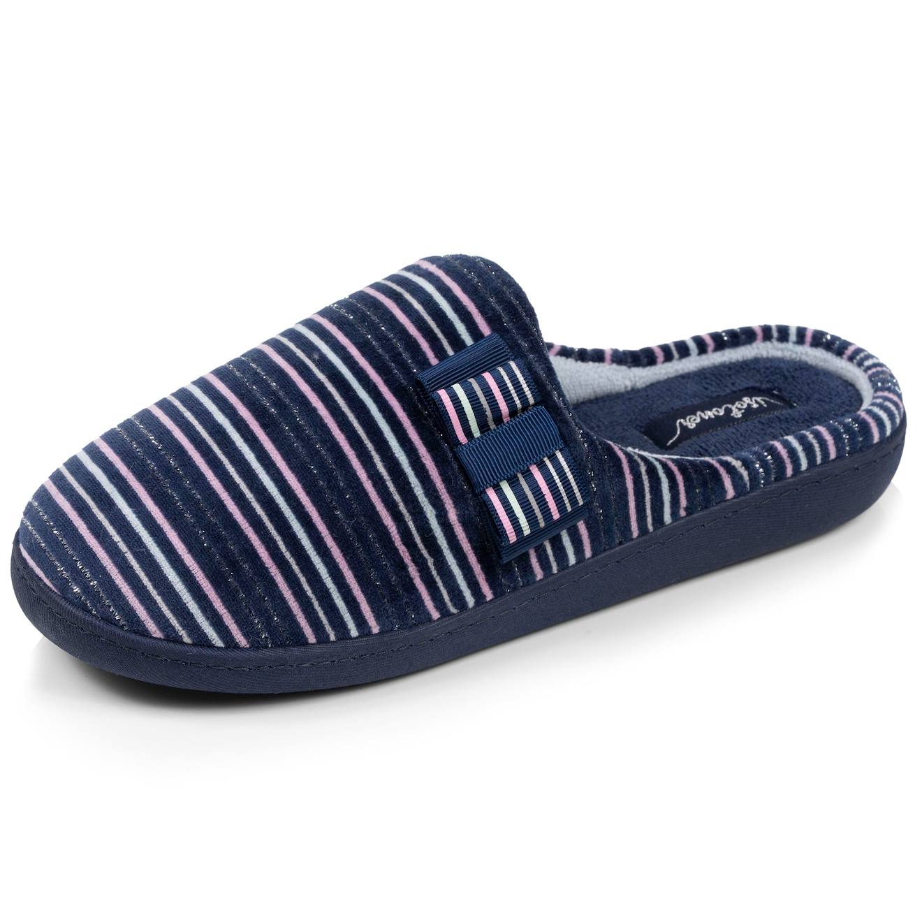 Chaussons Mules Microvelours Semelle Ergonomique Soutien Vote Plantaire Rayure Marine 20 €