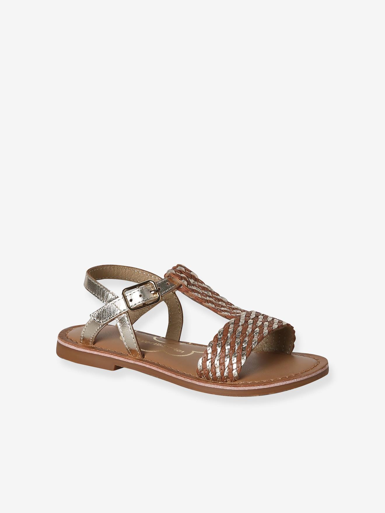 Sandales cuir fille collection maternelle marron imprimé