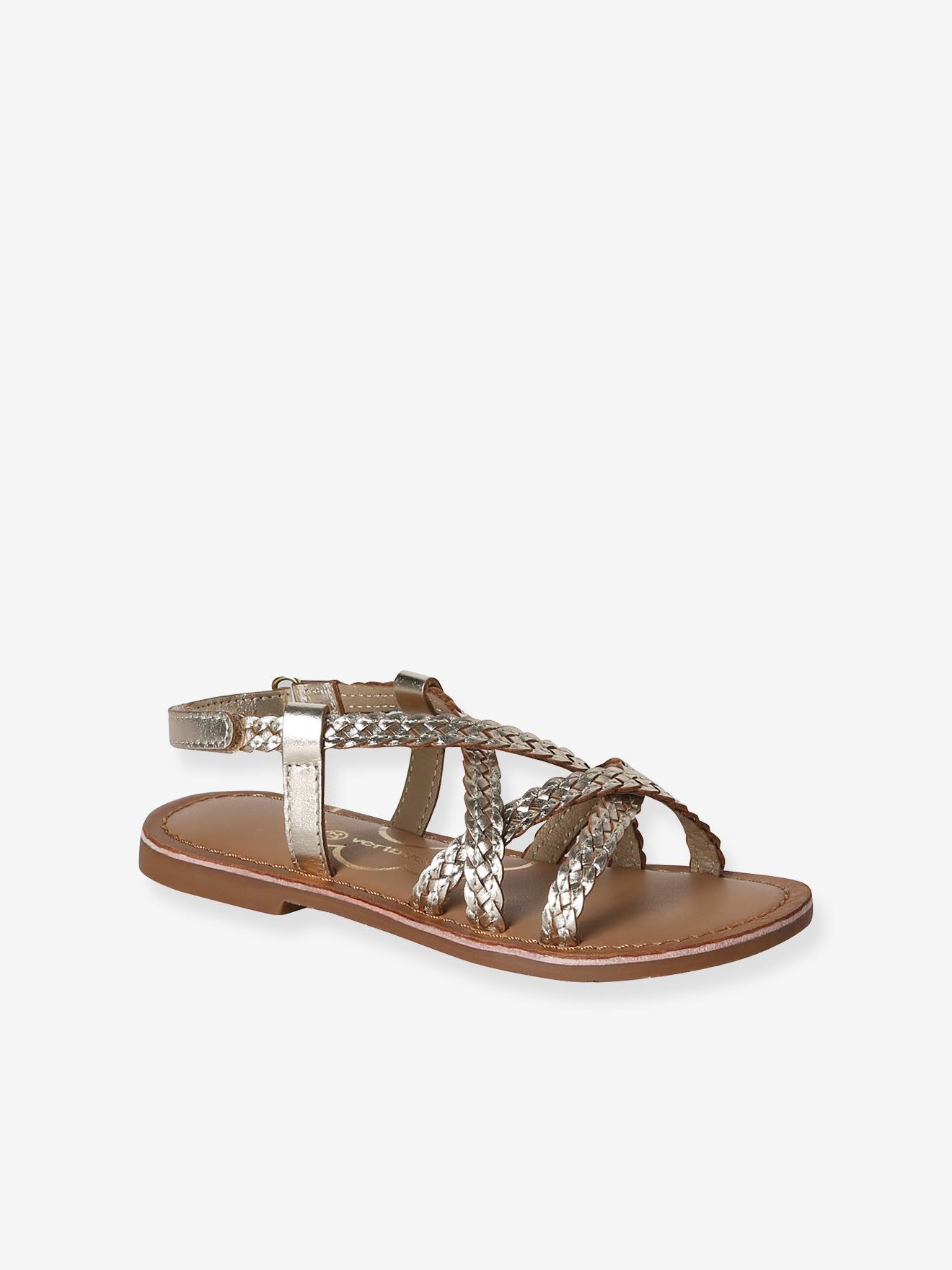 Sandales enfant fille cuir tresses or