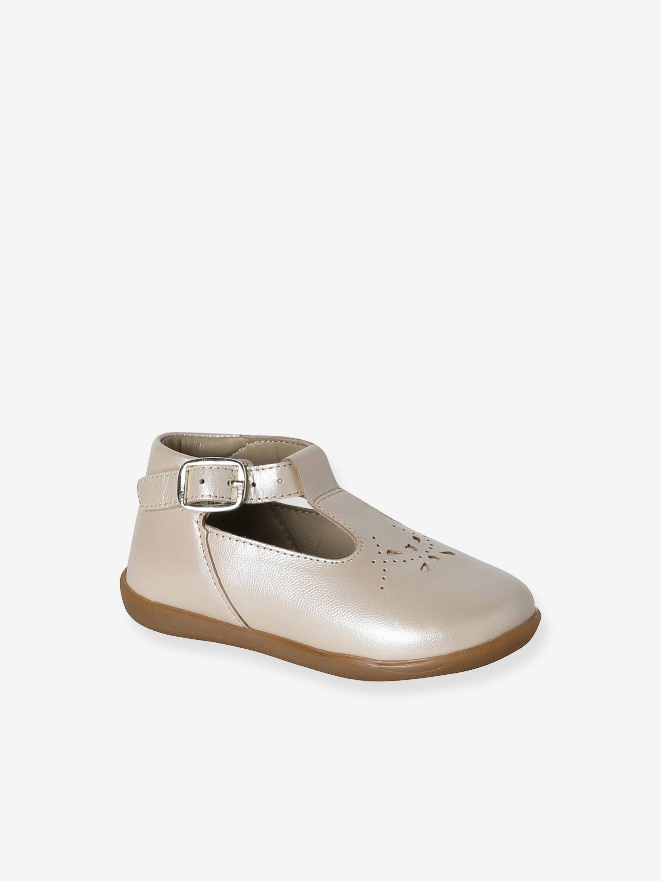 Chaussures salomés bébé fille cuir boucle beige irisé