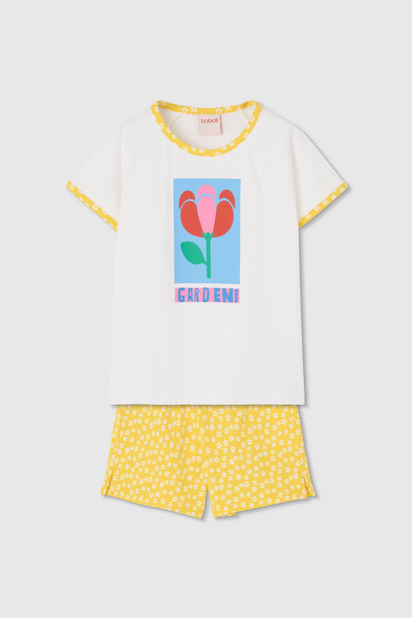 Pyjama Fille Manches Courtes En Coton Blanc