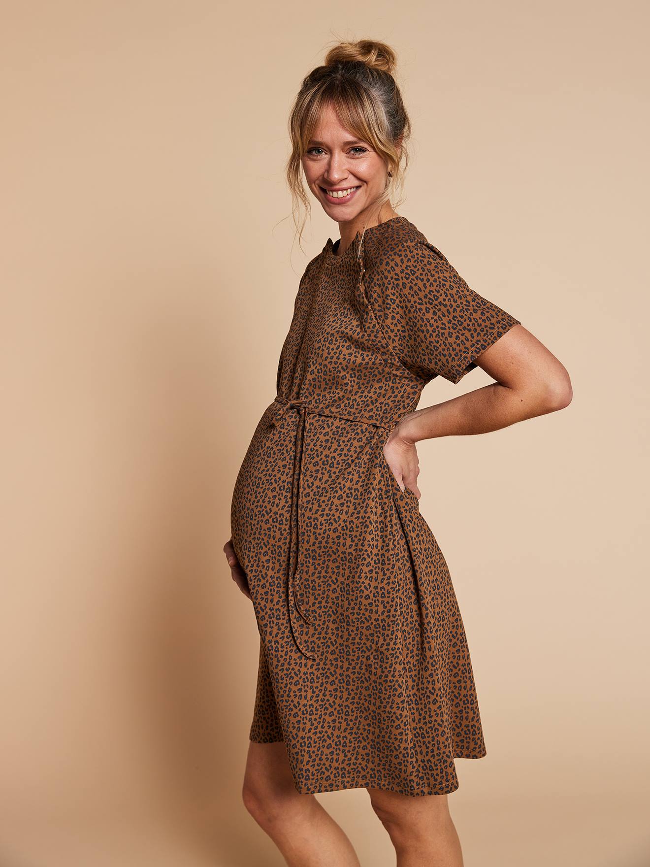 Chemise de nuit allaitement grossesse léopard taupe
