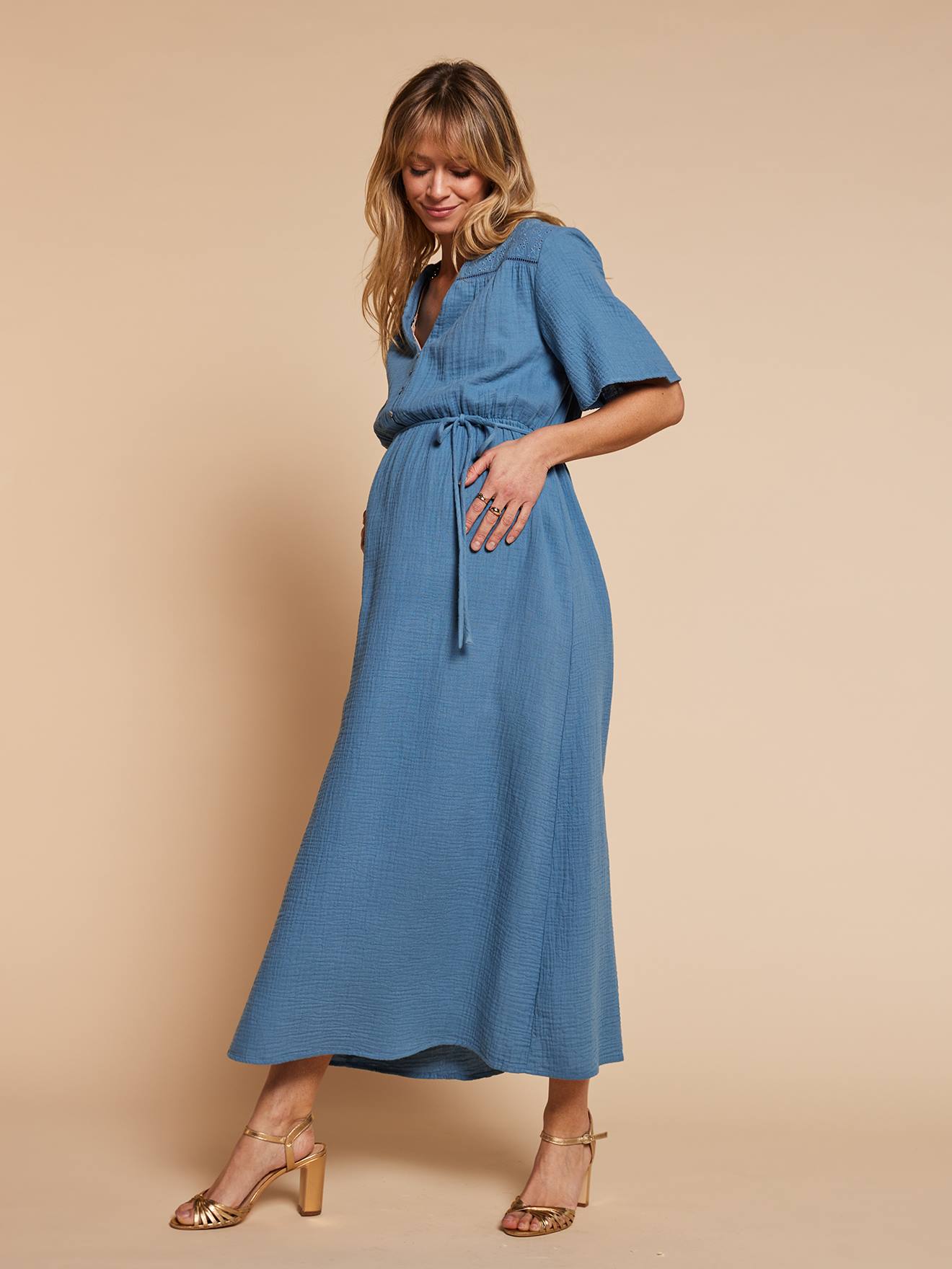 Robe longue grossesse et allaitement bleu jean Robe longue grossesse et allaitement bleu jean