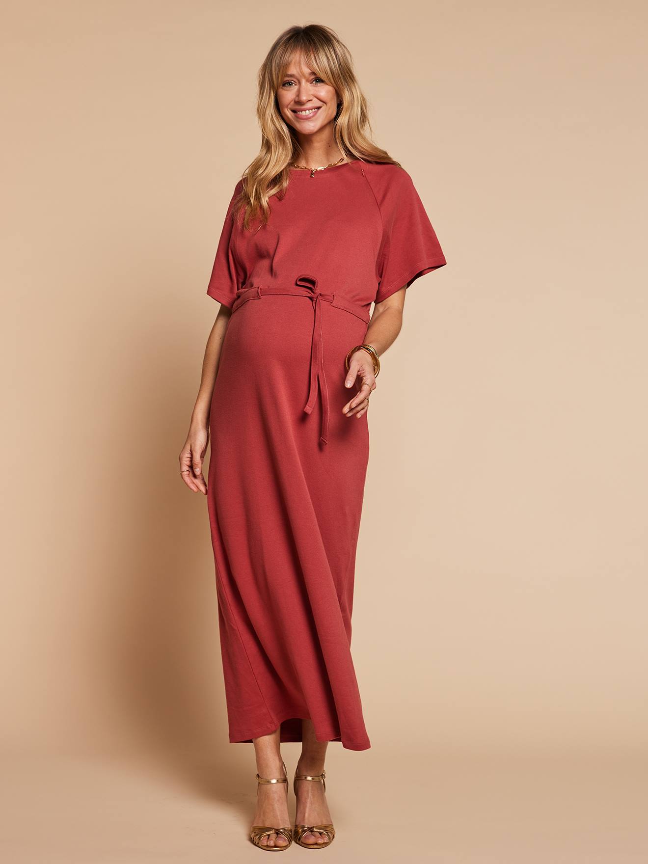 Robe longue grossesse et allaitement terracotta
