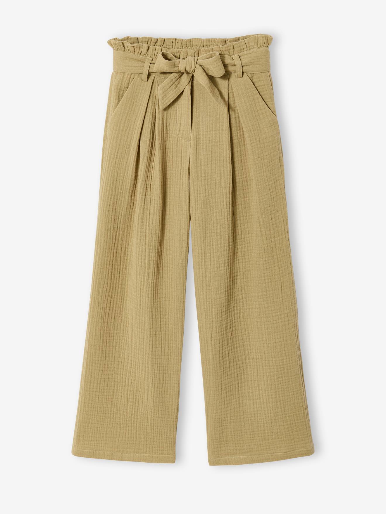 Pantalon en gaze de coton fille Jonen kaki