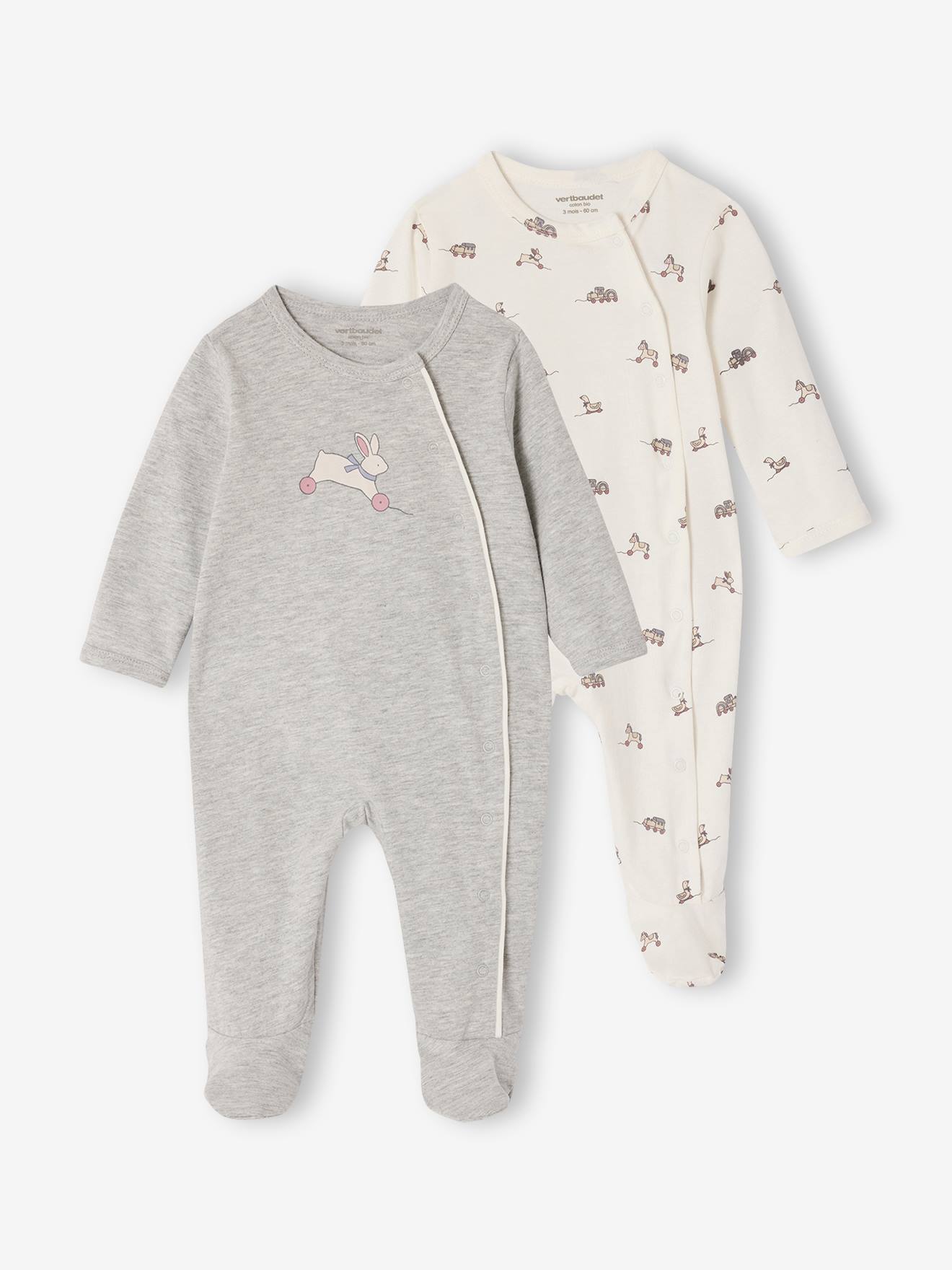 Lot de 2 pyjamas dors-bien bébé naissance gris chiné