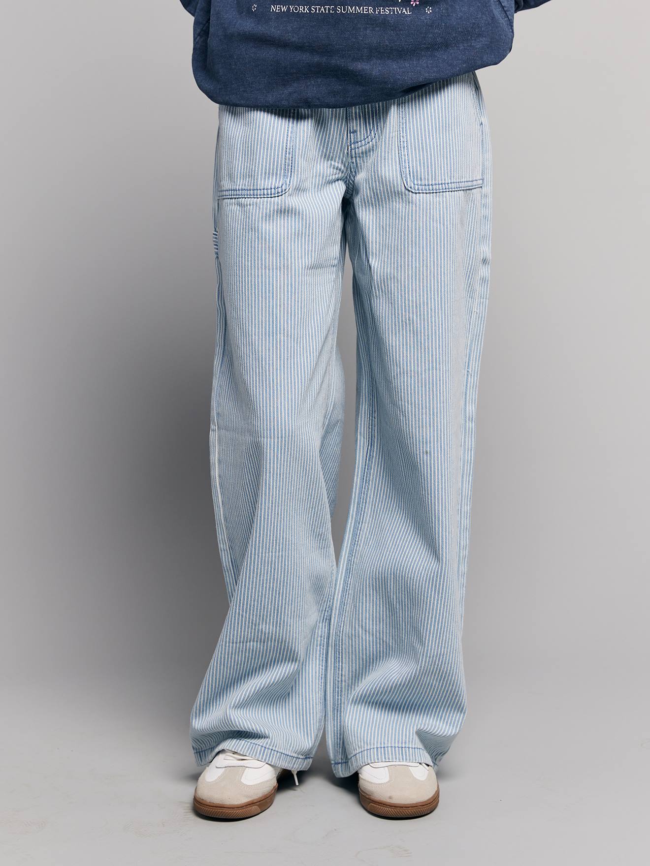 Pantalon large fille rayé rayé bleu