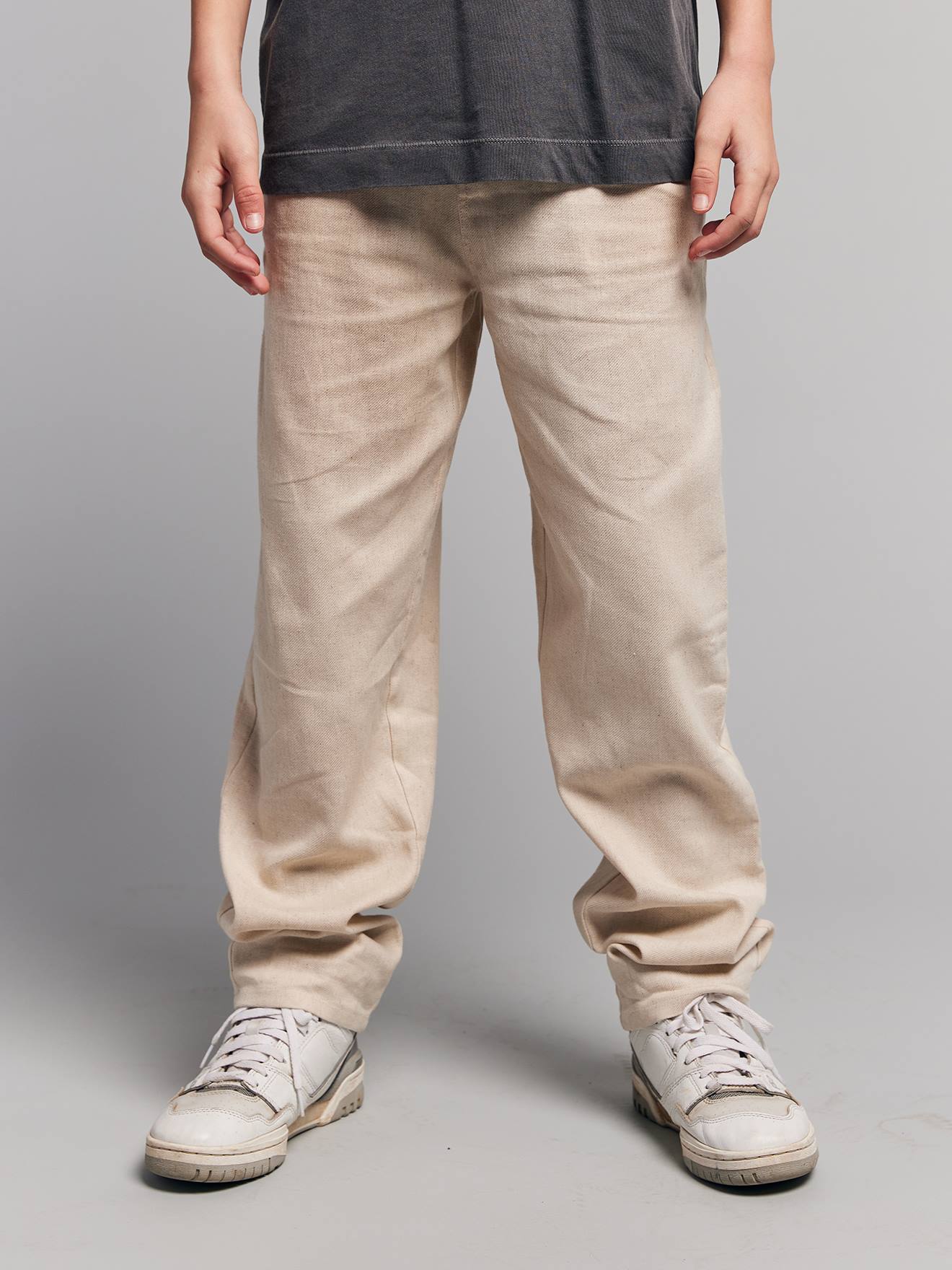 Pantalon twill coton et lin garçon taille ajustable écru
