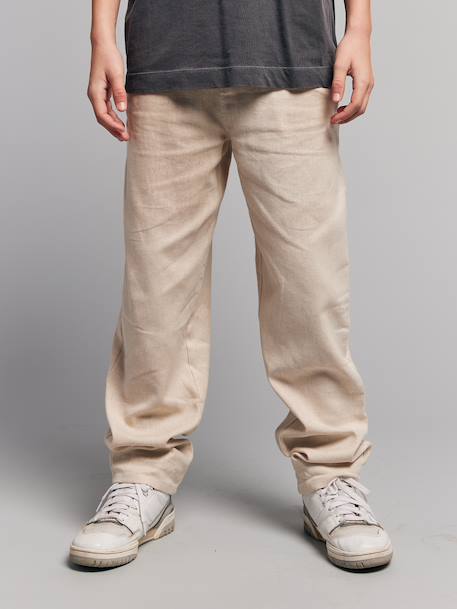 Garçon-Pantalon-Pantalon twill coton et lin garçon taille ajustable