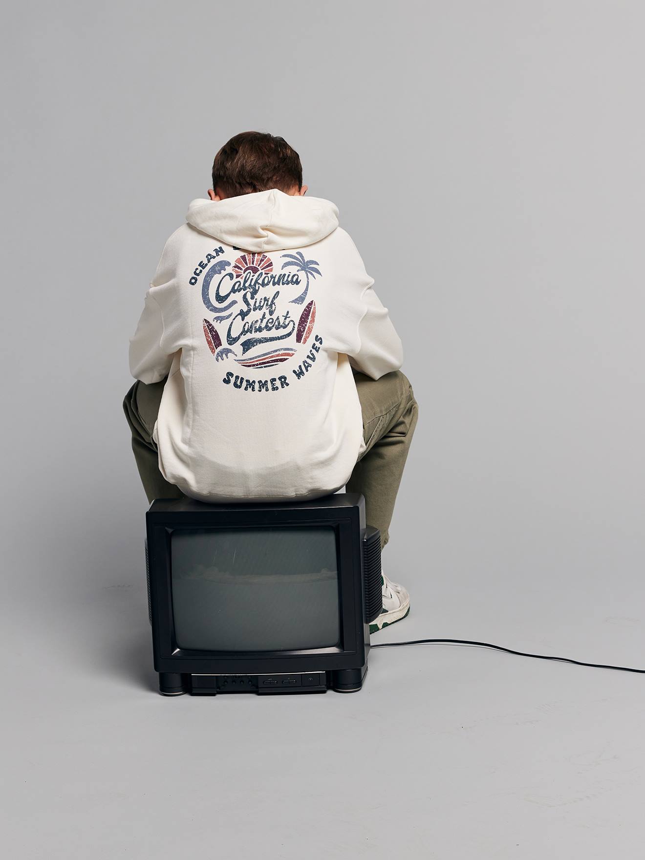 Sweat capuche garçon oversize imprimé dos écru