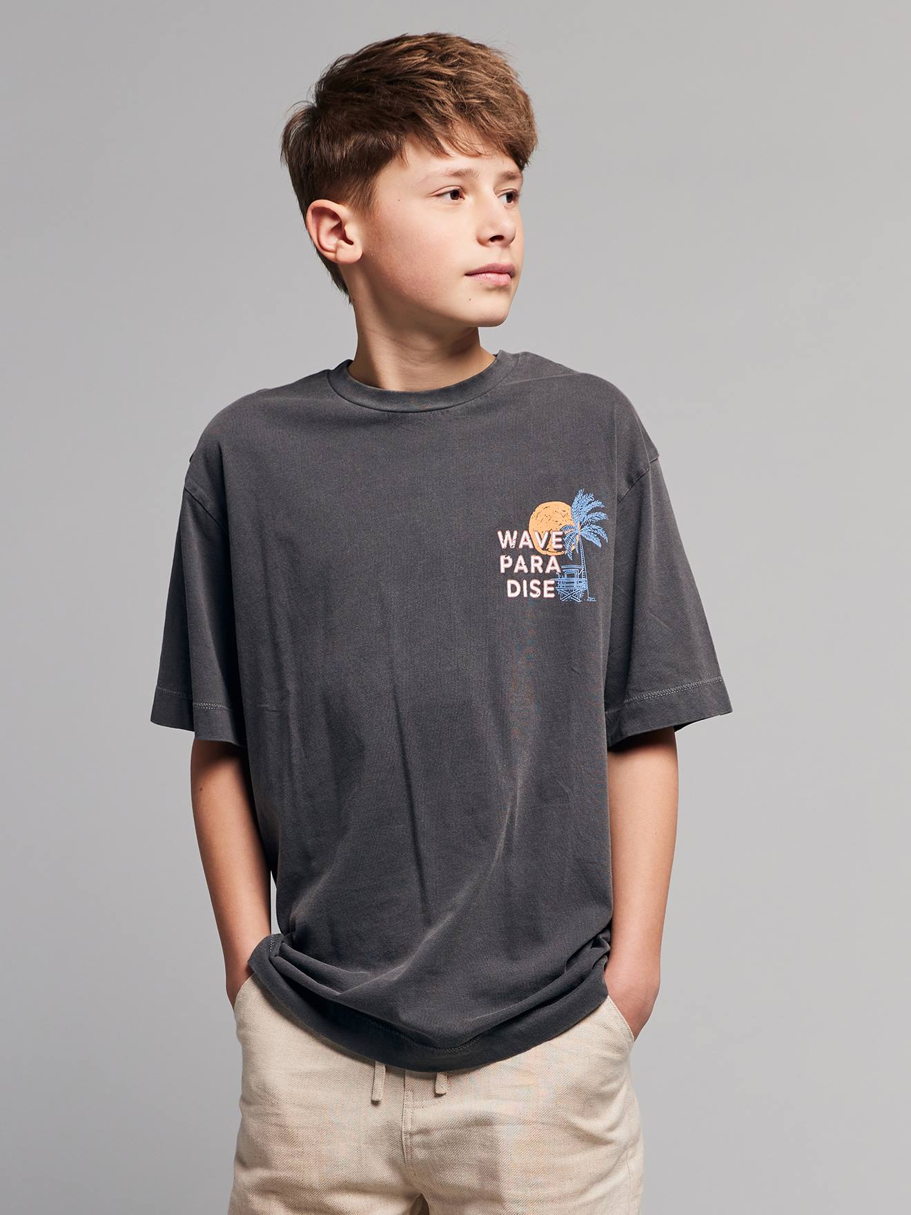 T-shirt oversize garçon coton anthracite