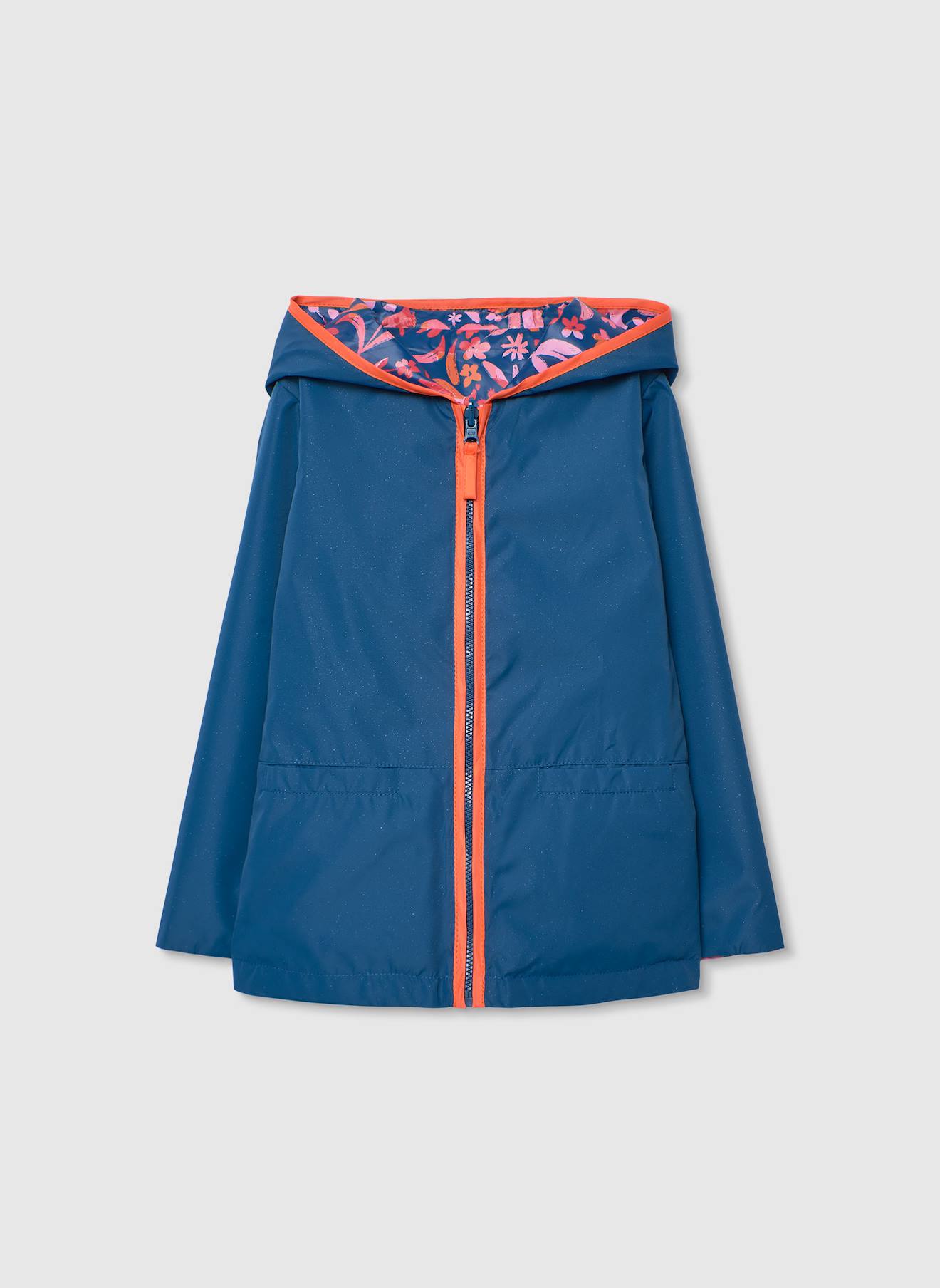 Parka Fille Réversible En Tissu Technique Bleu