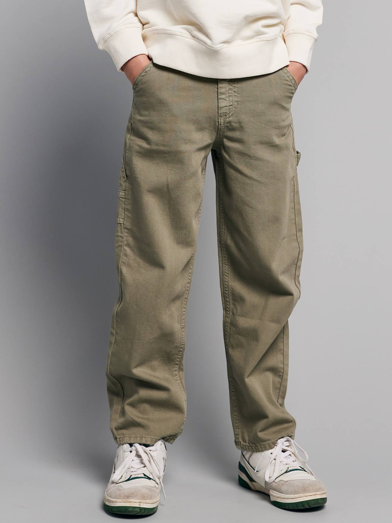 Pantalon garçon toile multipoche vert sauge