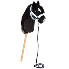 Jouet-Jeux d'imagination-Figurines, mini mondes, héros et animaux-Cheval bâton d’équitation avec tête en peluche, accessoires et bâton en bois démontable