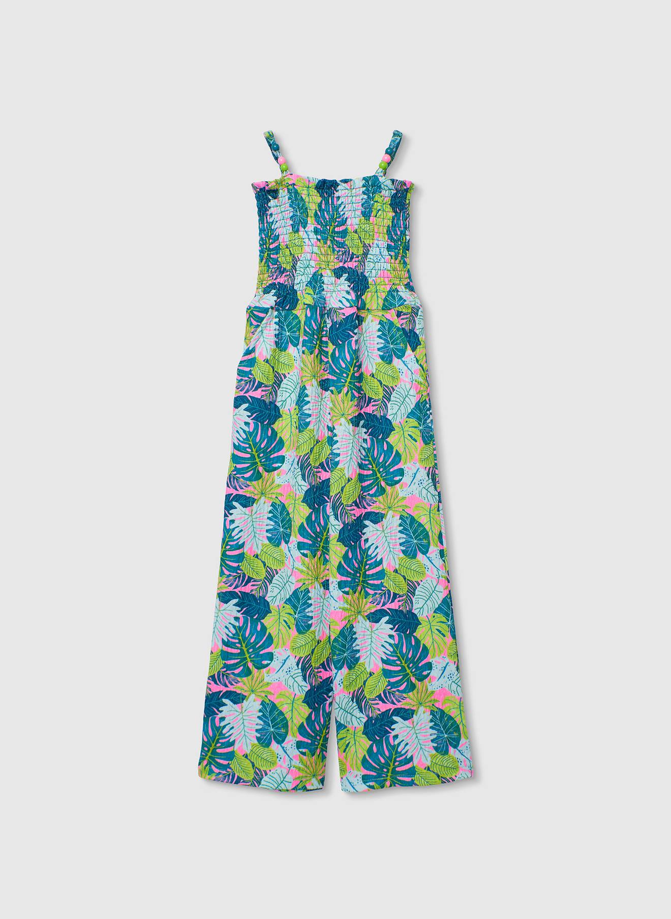 Combinaison fille coton imprimé de feuilles multicolore