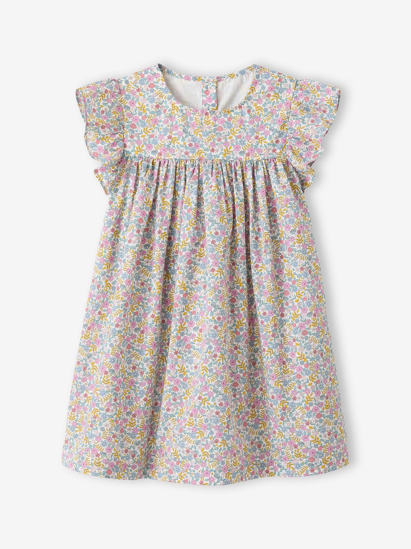 Robe fille imprimée fille manches à volants blanc imprimé