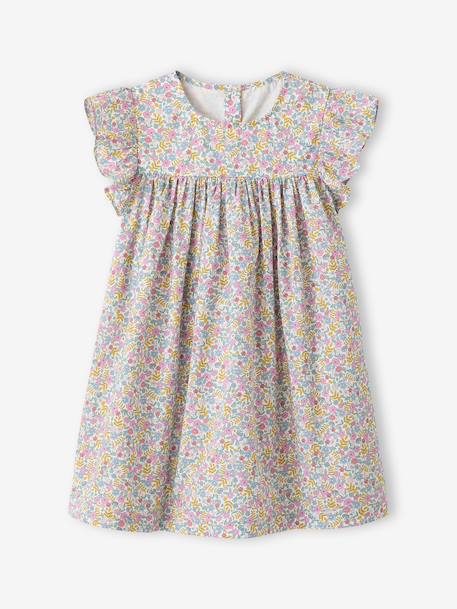 Robe fille imprimée fille manches à volants blanc imprimé+rose pâle+vert émeraude 1 - vertbaudet enfant 