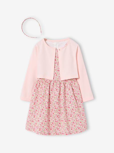 Fille-Ensemble 3 pièces robe cardigan serre tête
