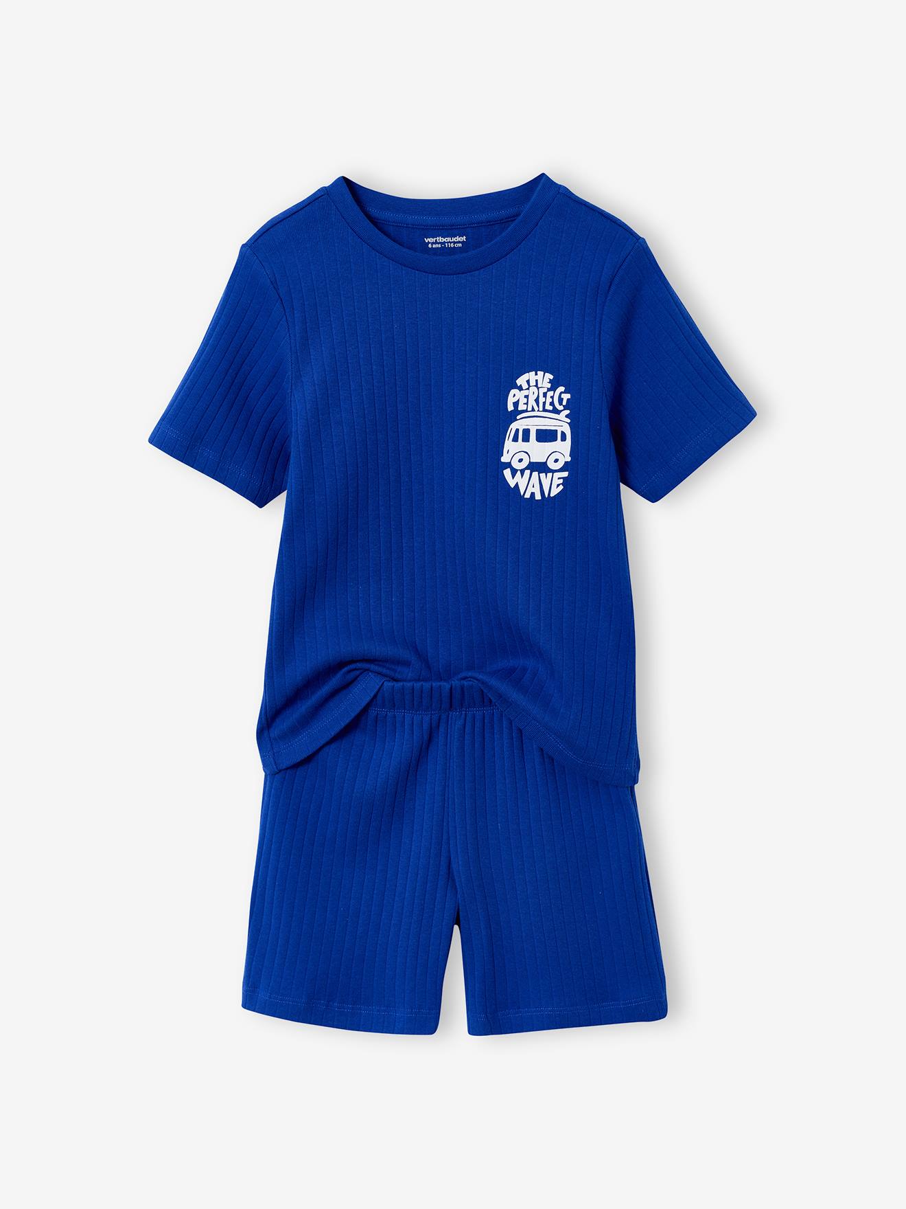 Pyjashort garçon côtelé bleu électrique