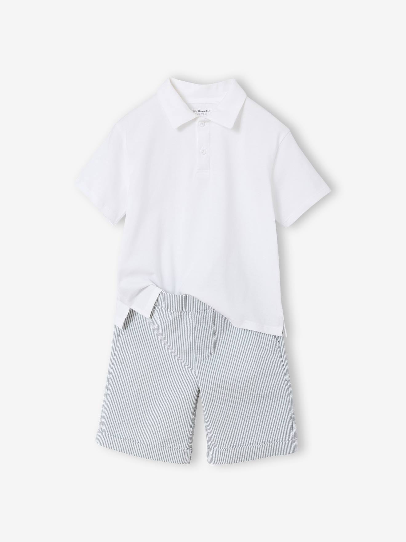 Ensemble short polo garçon rayé vert