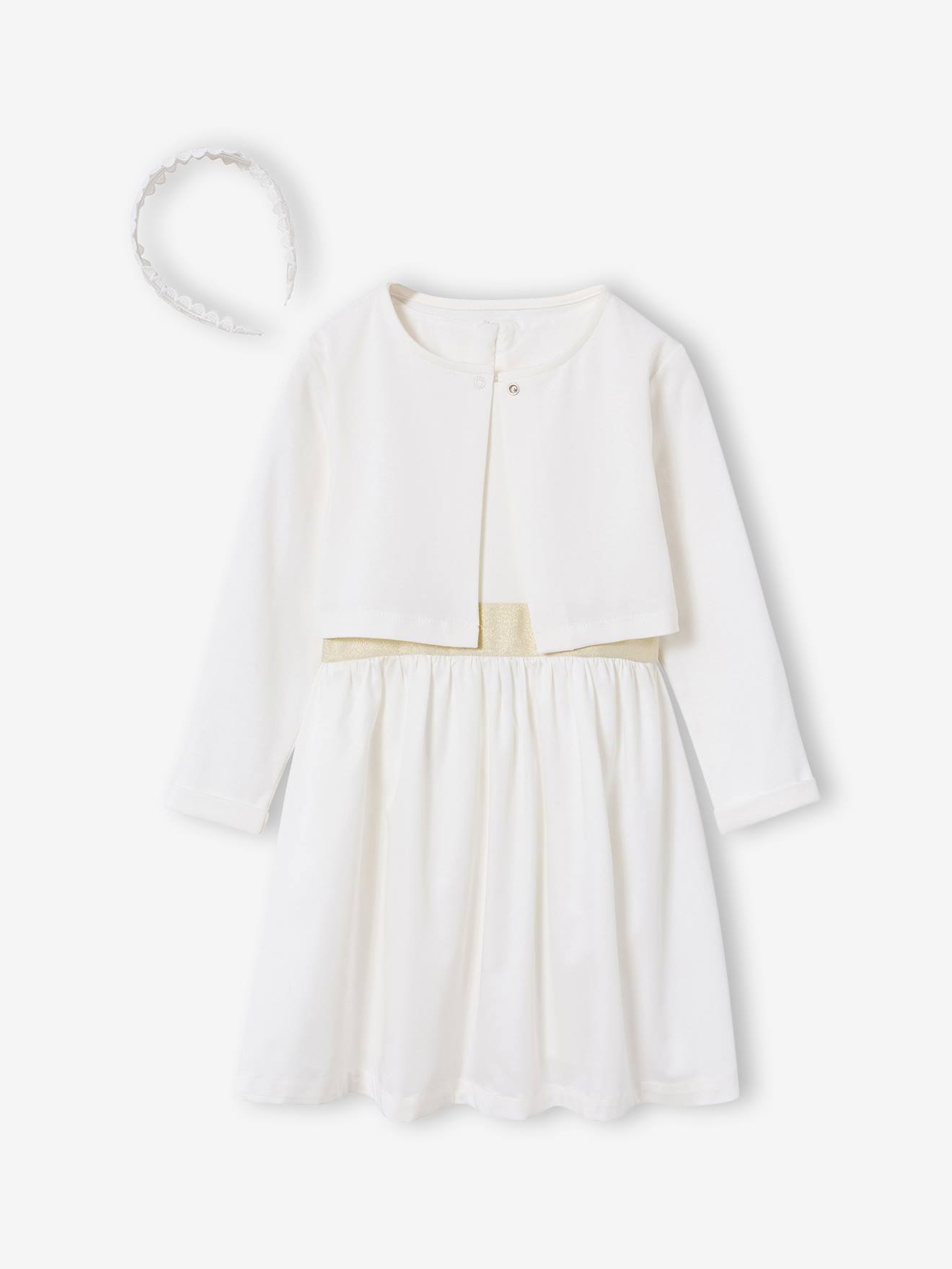 Ensemble robe patineuse boléro serre-tête blanc