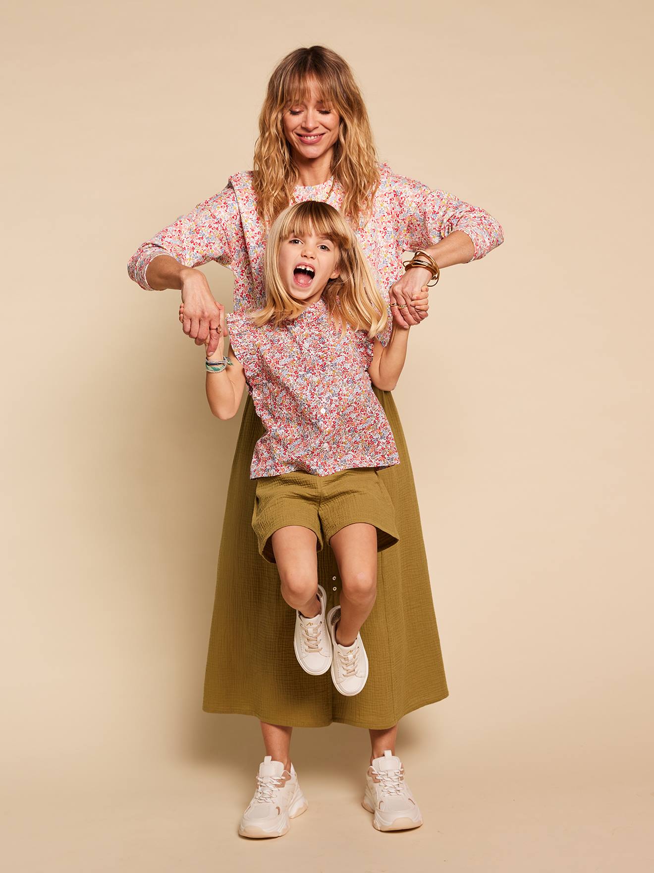 Short gaze de coton fille Capsule mère-fille olive
