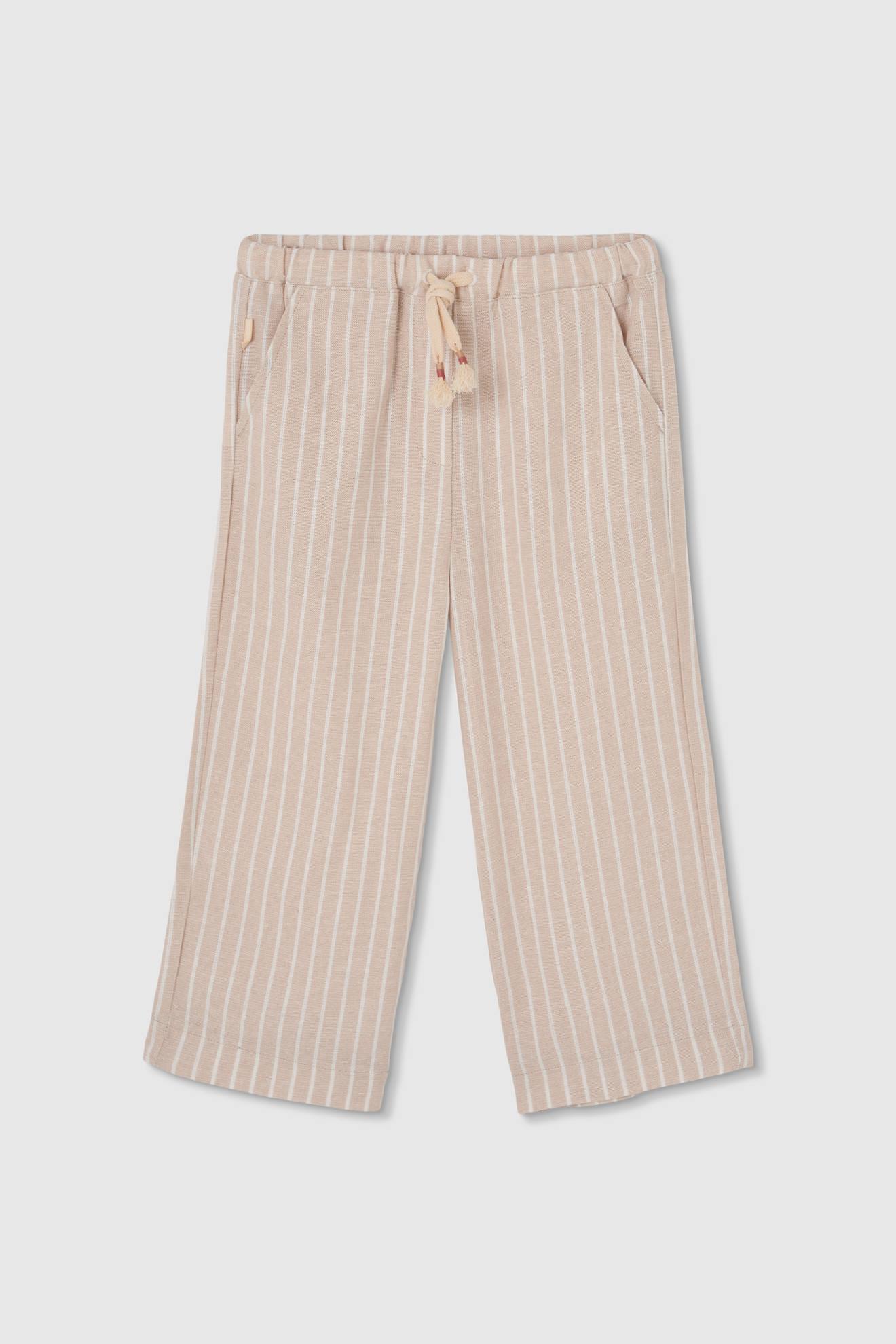 Pantalon Fille En Lin Rayé Multicolore