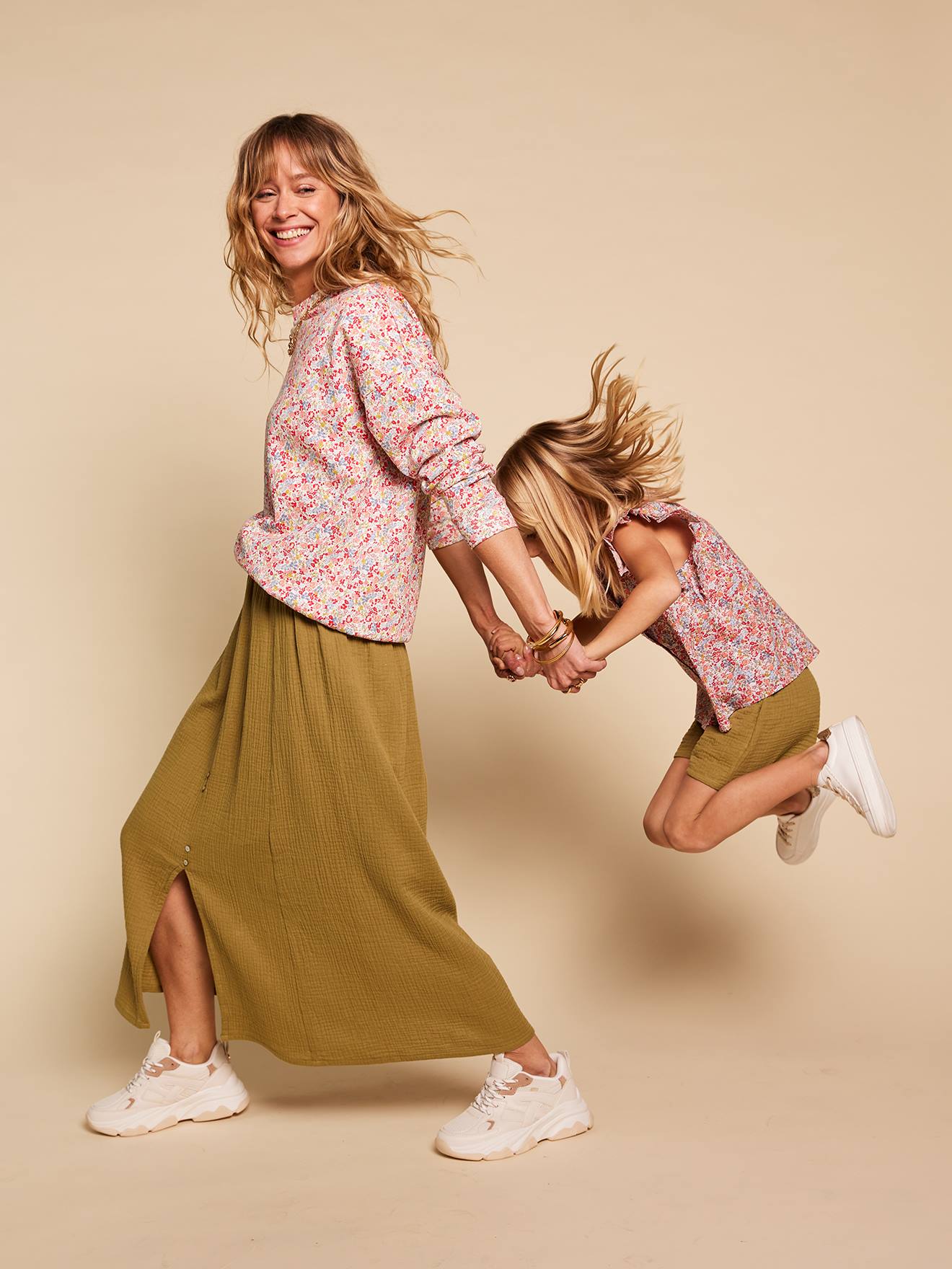 Jupe femme gaze de coton Capsule mère-fille olive Jupe femme gaze de coton Capsule mère-fille olive