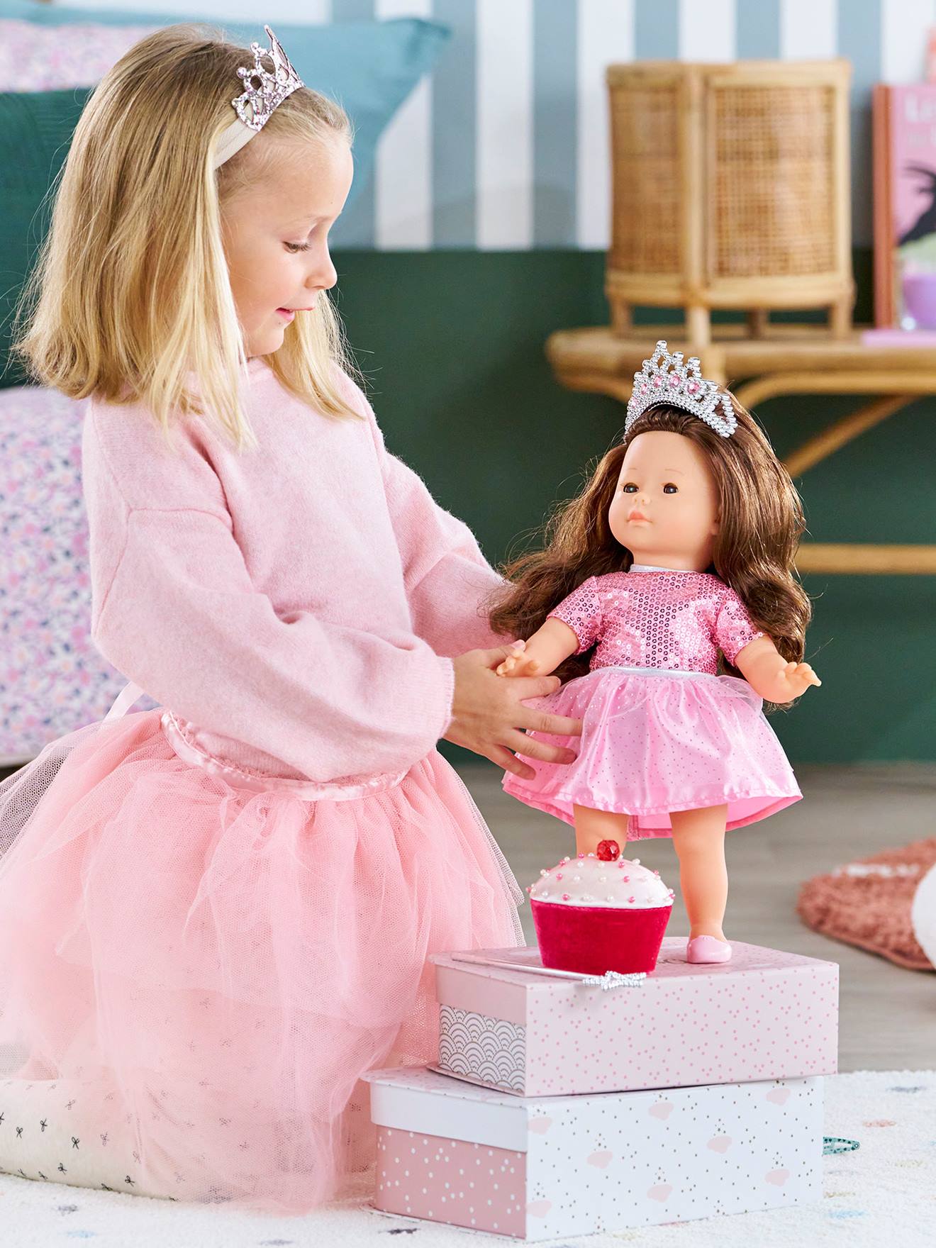 Coffret poupons princesse anniversaire 36 cm rose