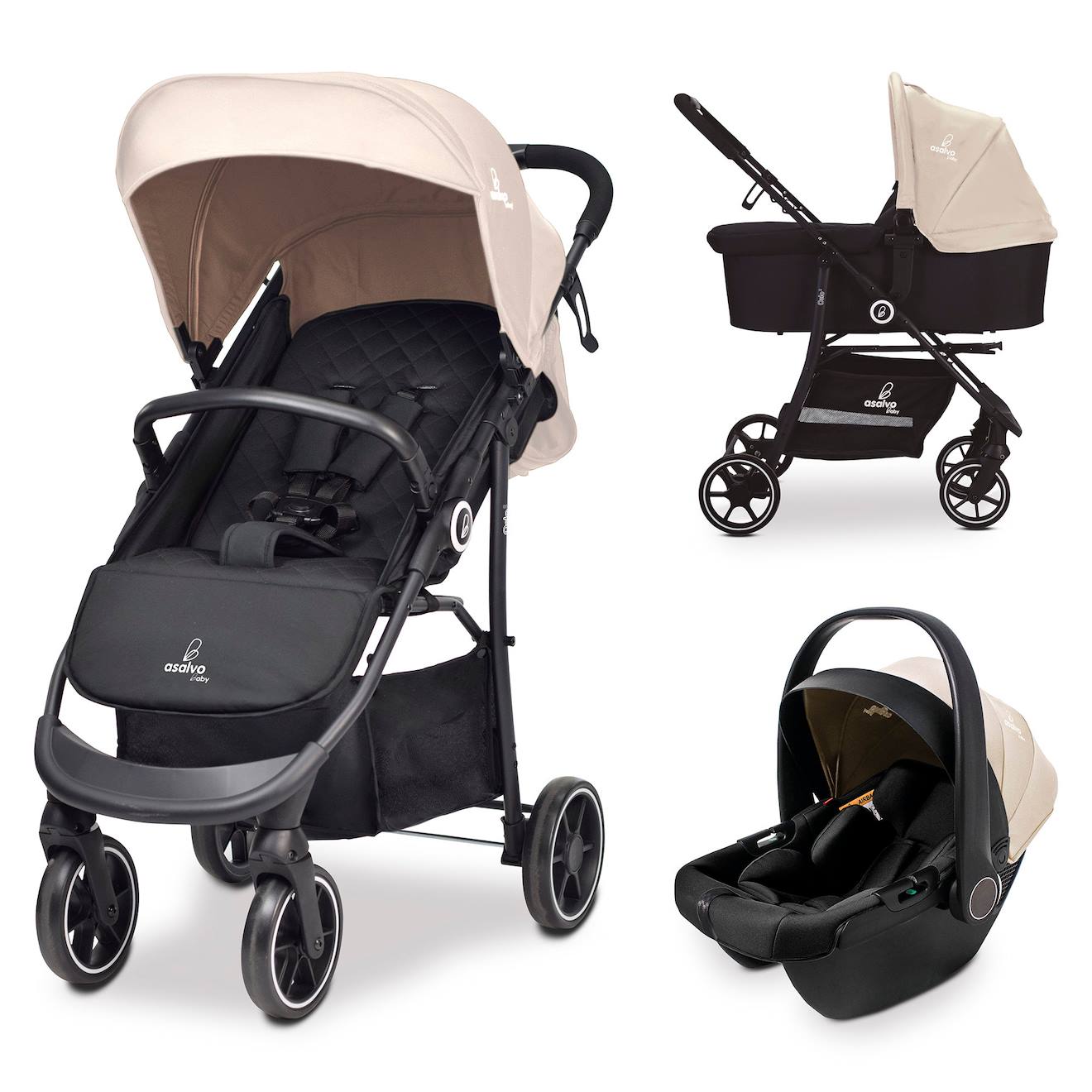 Trio Poussette, Nacelle, Et Siège Auto Oslo Beige Et Noir