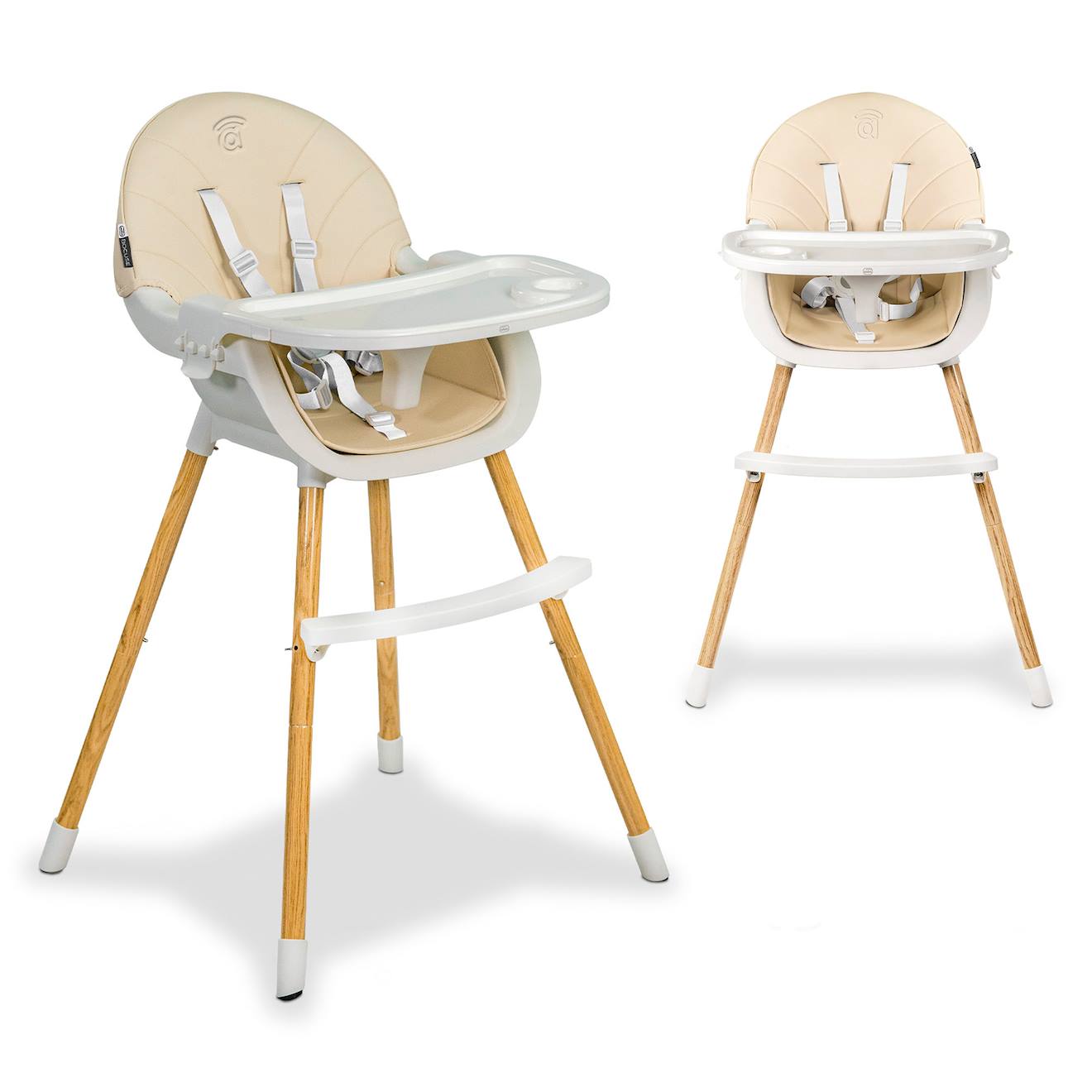 Chaise Haute 2 En 1 Pliable Évolutive Bocuse Beige Et Blanc (Asalvo) - Image 2