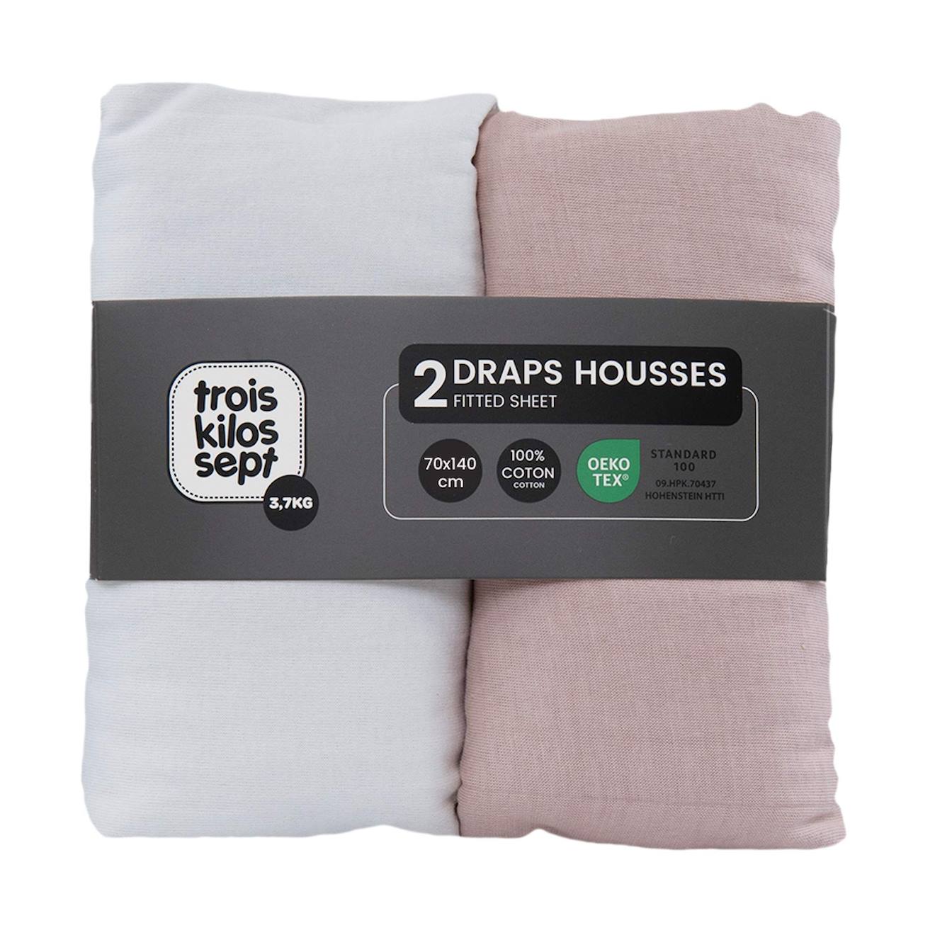 Lot De 2 Draps-housses Lit Bébé Vieux Rose (Trois Kilos Sept) - Image 1