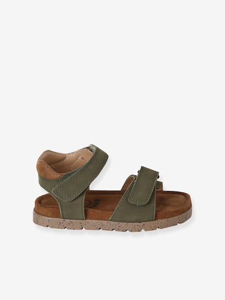 Sandales cuir enfant à scratchs collection maternelle kaki+marine 2 - vertbaudet enfant 