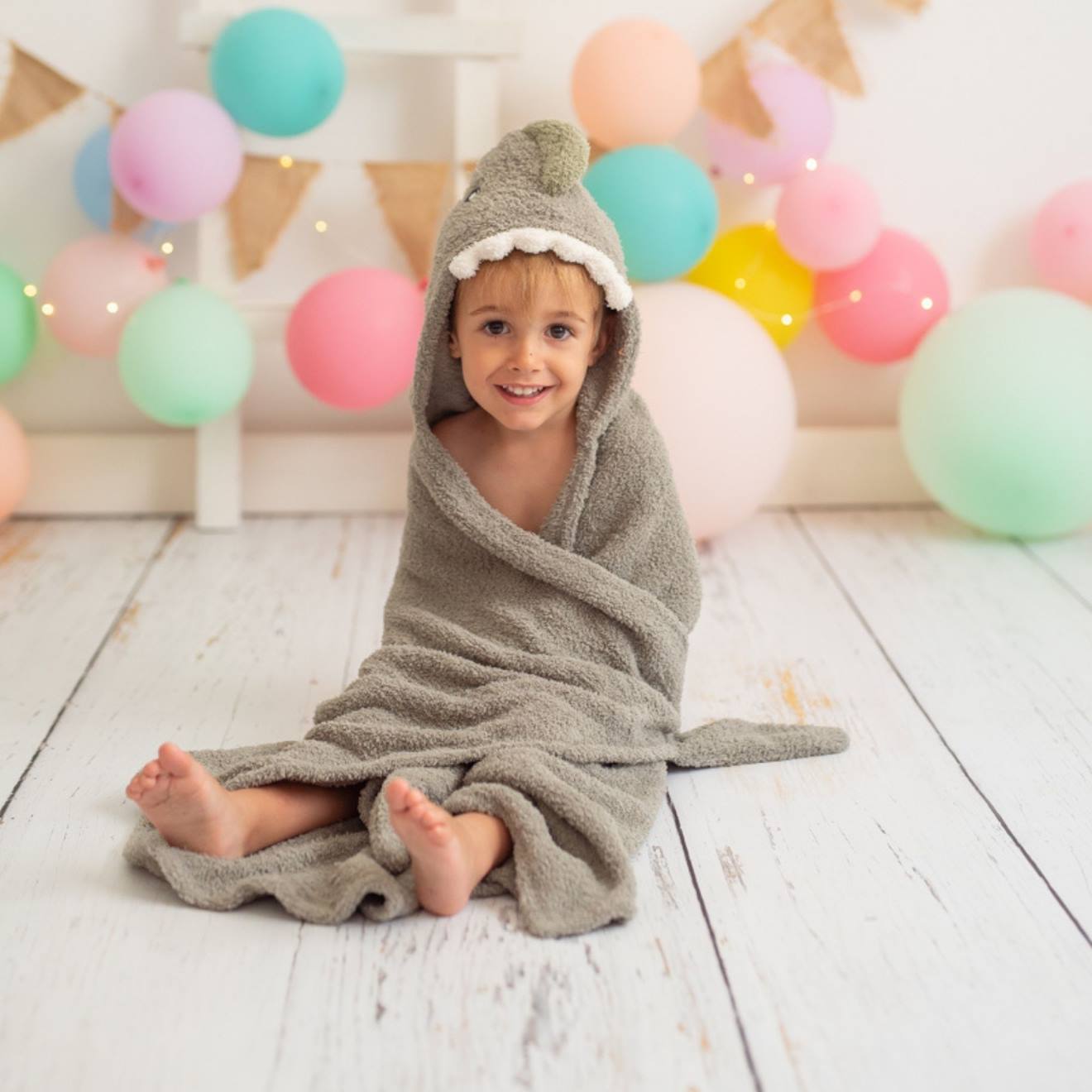 Serviette Cape Dinosaure En Tissu Éponge Doux Grey