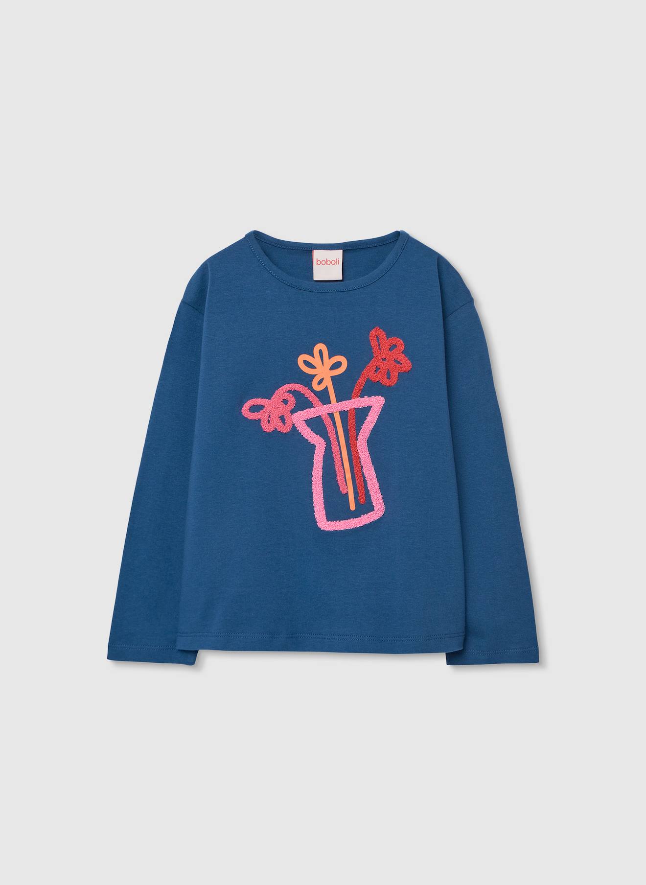 T-shirt Fille Manches Longues Coton Bleu