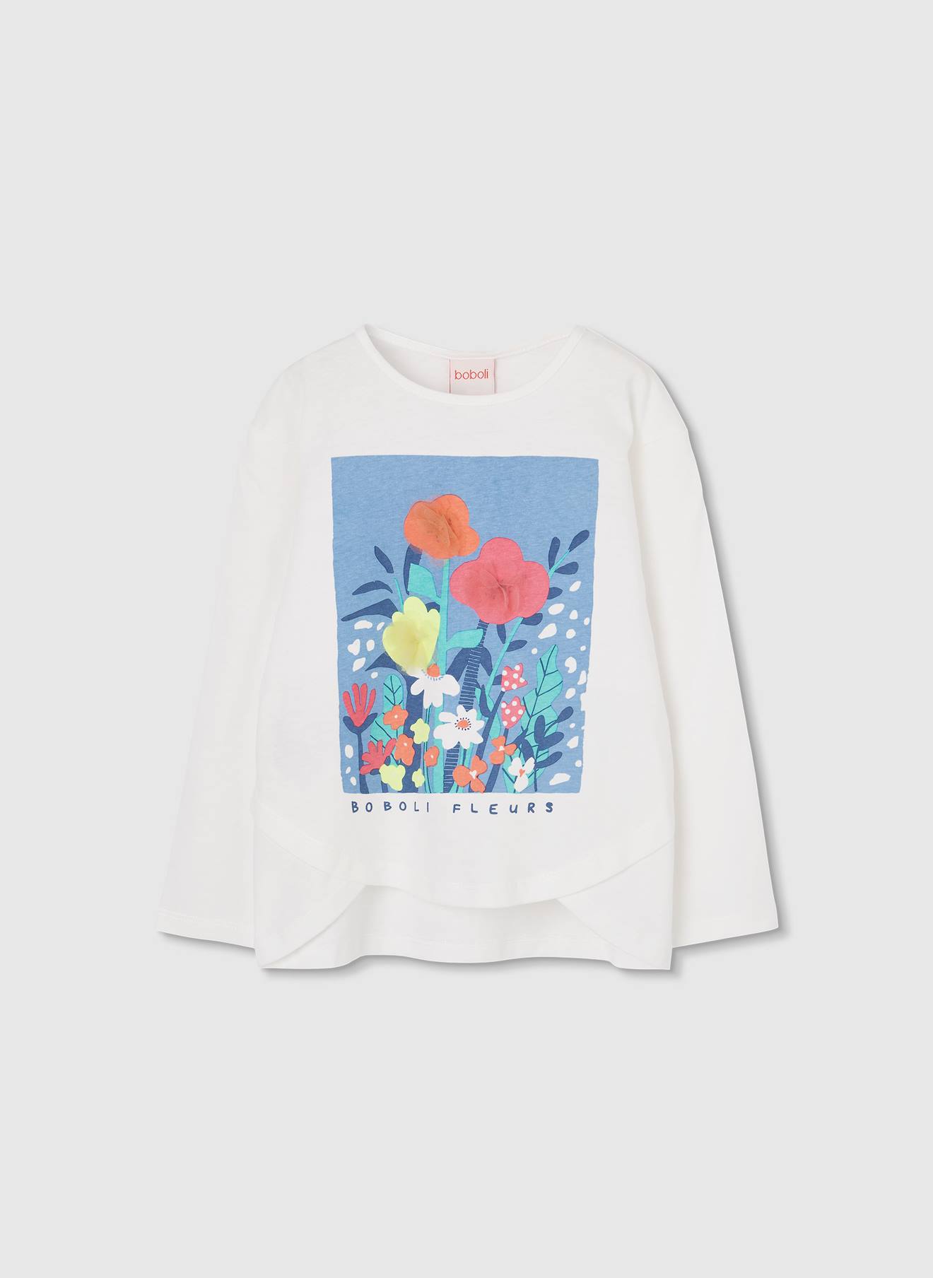 T-shirt Fille Coton Manches Longues Blanc