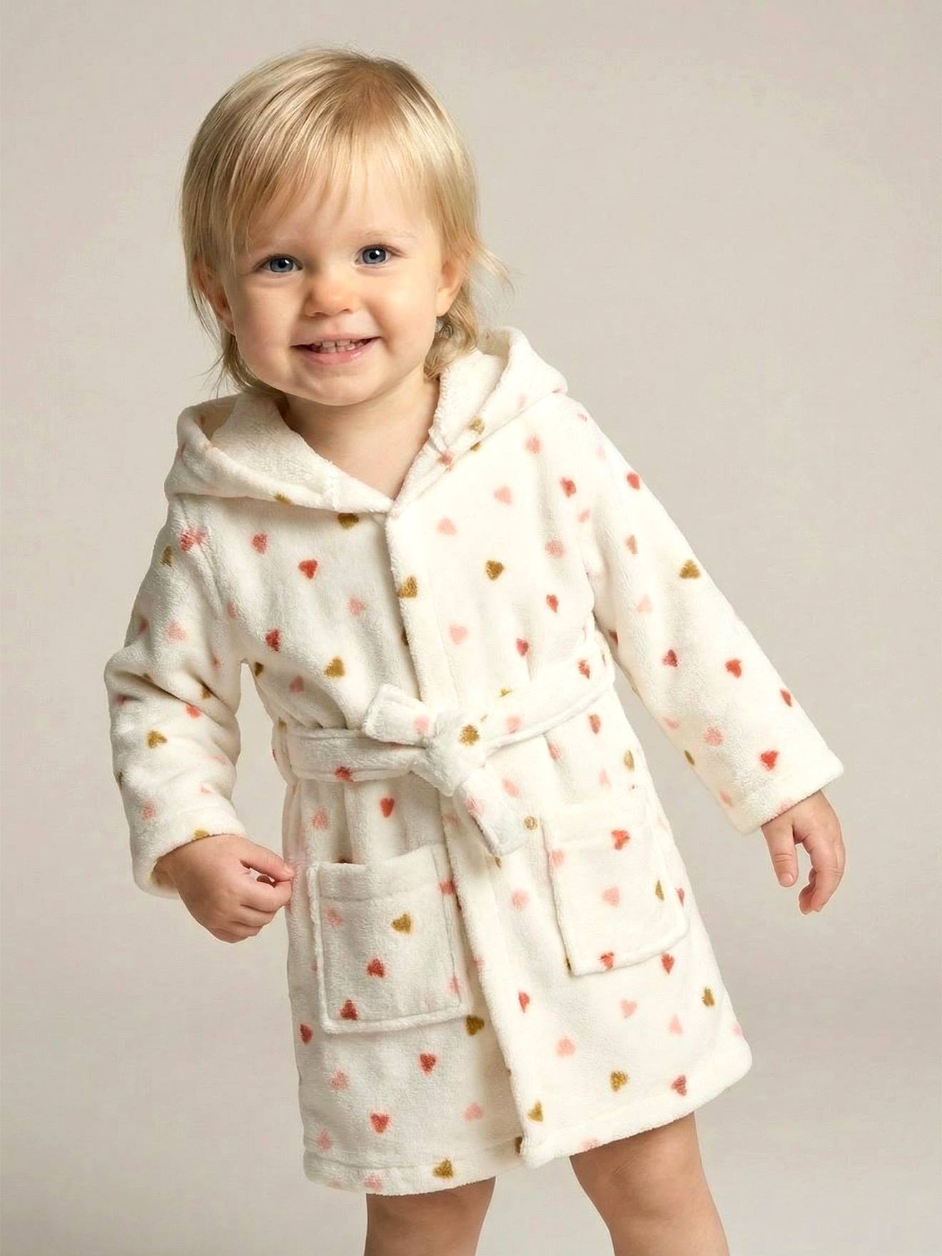 Peignoir bébé COEUR, avec coton recyclé blanc imprimé