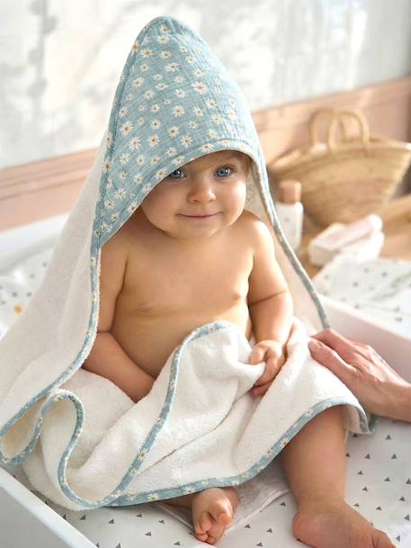 Vertbaudet - Cape de bain personnalisable et gant de toilette MARGUERITE bleu imprimé
