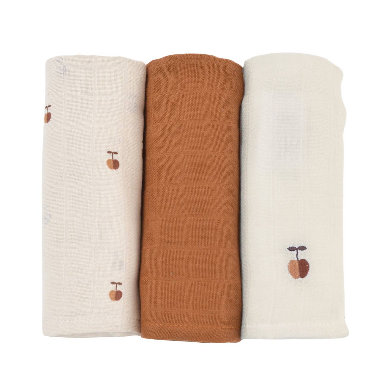 Lot de 3 langes gaze de coton bio sable